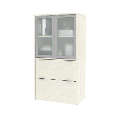 Lateral File Cabinet with Frosted Glass Doors Hutch