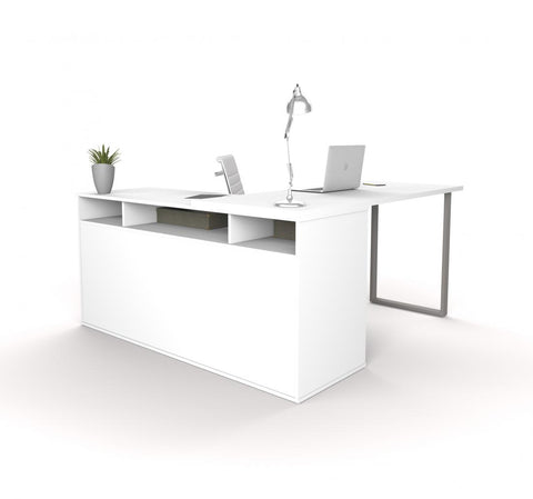 60W L-Shaped Desk with Lateral File Cabinet and Bookcase