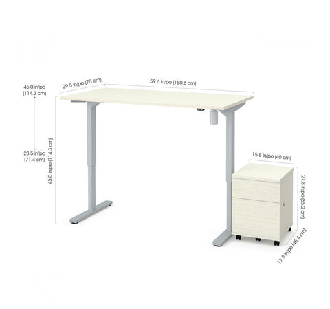 60W x 30D Standing Desk with Mobile Pedestal