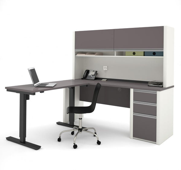 72W L-Shaped Standing Desk with Pedestal and Hutch