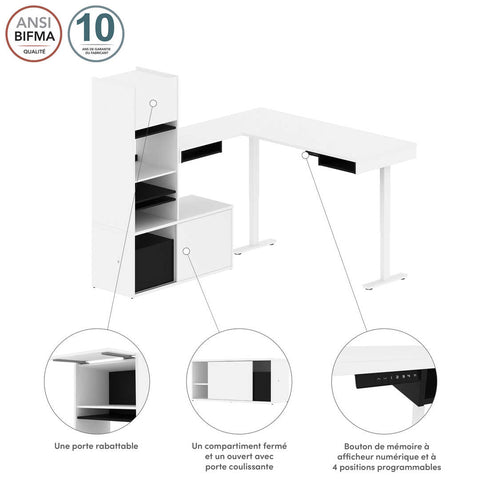 81W L-Shaped Standing Desk with Credenza and Narrow Hutch