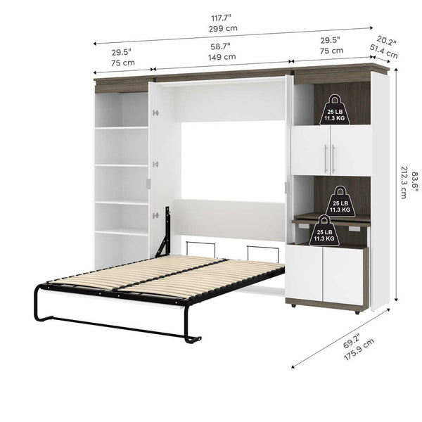 Full Murphy Bed with Shelves and Storage Cabinet with Fold-Out Desk (120W)