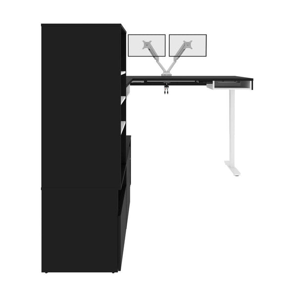 72W L-Shaped Standing Desk with Dual Monitor Arm and Storage