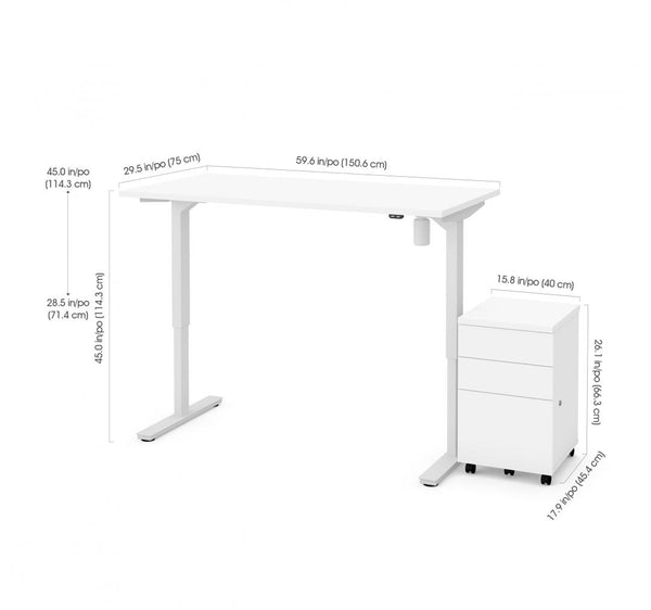 60W x 30D Standing Desk with Assembled Mobile File Cabinet