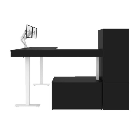 Two 72W L-Shaped Standing Desks with Dual Monitor Arms and Storage