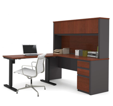 72W L-Shaped Standing Desk with Pedestal and Hutch