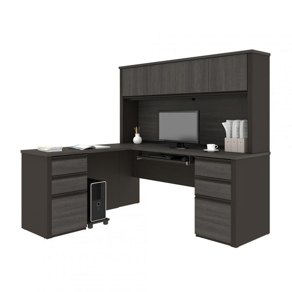 Modern L-Shaped Office Desk with Two Pedestals and Hutch