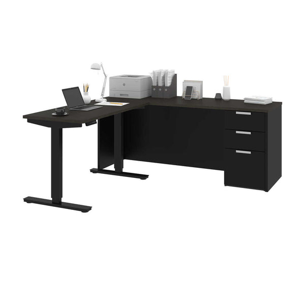 72W L-Shaped Standing Desk with Pedestal