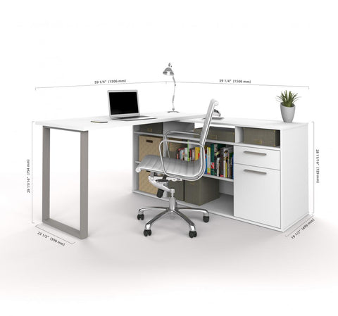 60W L-Shaped Desk with Lateral File Cabinet and Bookcase