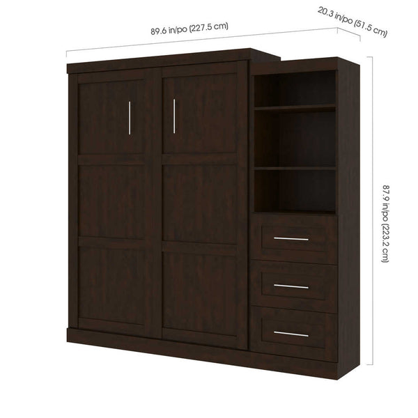 Queen Murphy Bed and Shelving Unit with Drawers (90W)