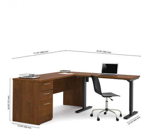 72W L-Shaped Standing Desk with Pedestal