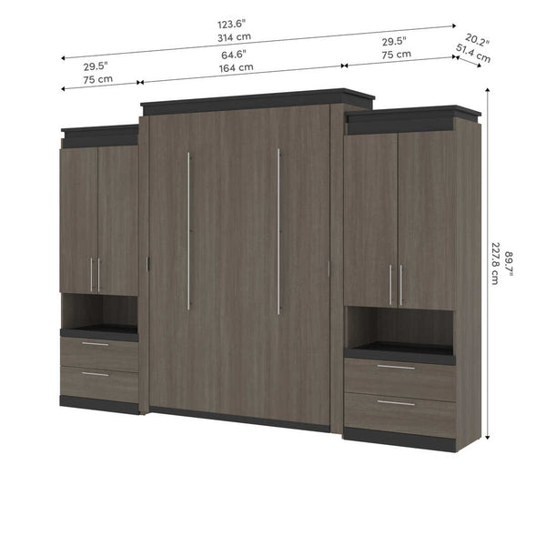 Queen Murphy Bed with Storage Cabinets and Pull-Out Shelves (126W)