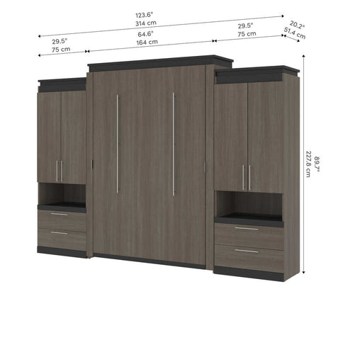 Queen Murphy Bed with Storage Cabinets and Pull-Out Shelves (126W)