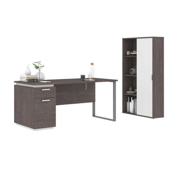 66W Desk with Single Pedestal and Storage Cabinet