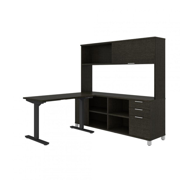 72W L-Shaped Standing Desk with Hutch