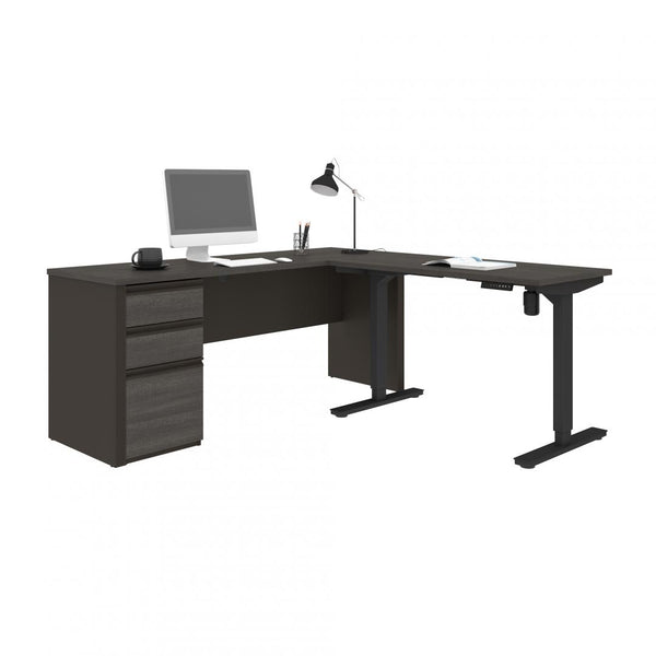 72W L-Shaped Standing Desk with Pedestal