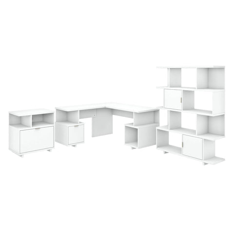 60W L Shaped Desk with Lateral File Cabinet and Bookcase