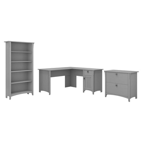 60W L Shaped Desk with Lateral File Cabinet and 5 Shelf Bookcase