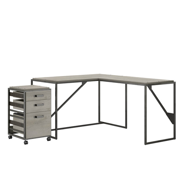 50W L Shaped Industrial Desk with 3 Drawer Mobile File Cabinet