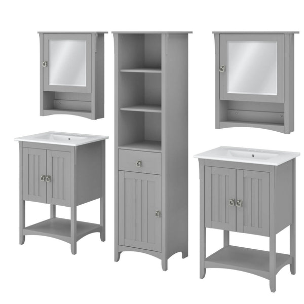 48W Double Vanity Set with Sinks, Medicine Cabinets and Linen Tower