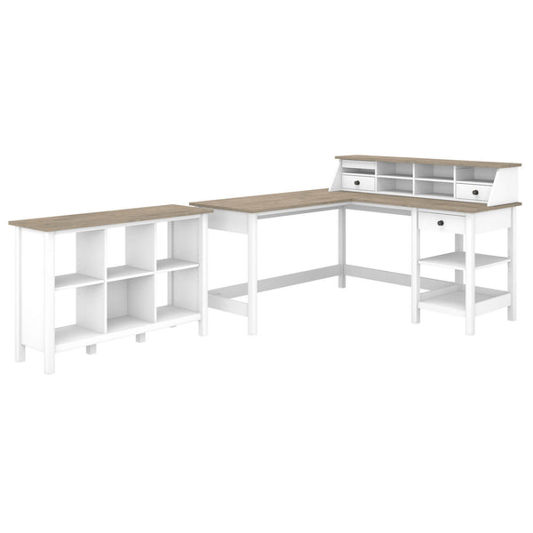 60W L Shaped Computer Desk with Organizer and 6 Cube Bookcase