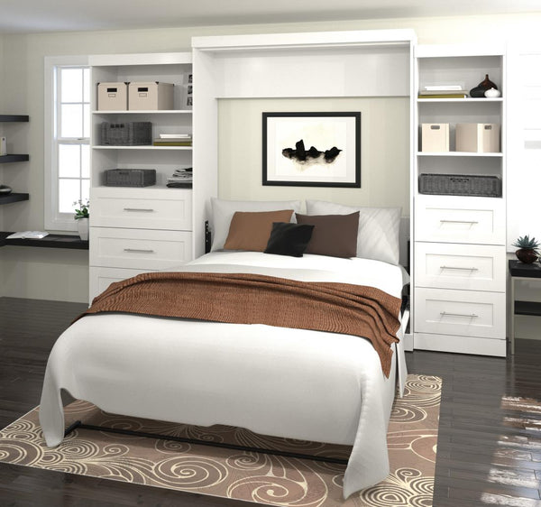 Queen Murphy Bed and 2 Shelving Units with Drawers (126W)