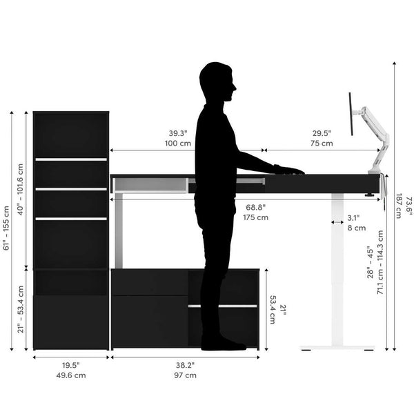 Two 72W L-Shaped Standing Desks with Dual Monitor Arms and Storage