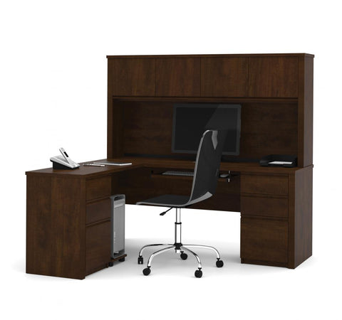 Modern L-Shaped Office Desk with Two Pedestals and Hutch