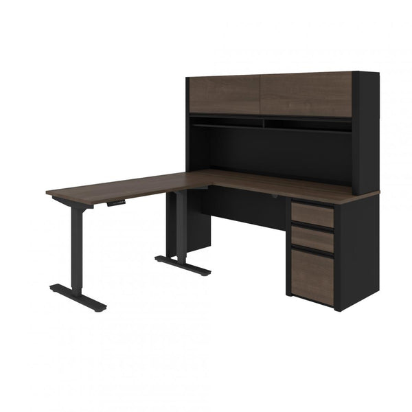 72W L-Shaped Standing Desk with Pedestal and Hutch