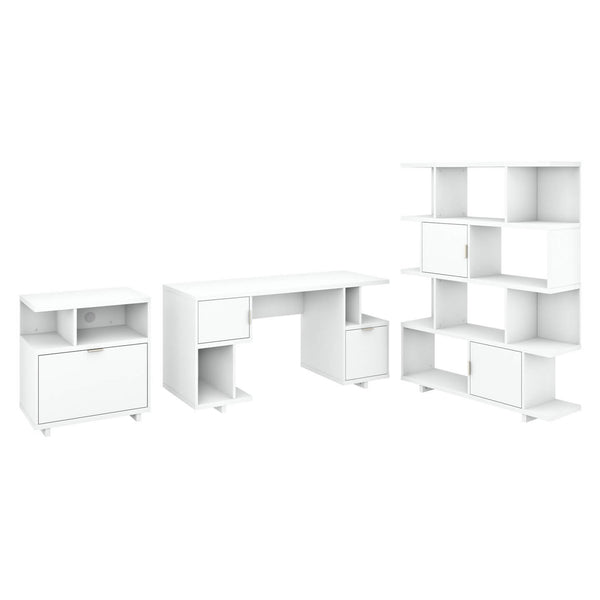 60W Computer Desk with Lateral File Cabinet and Bookcase