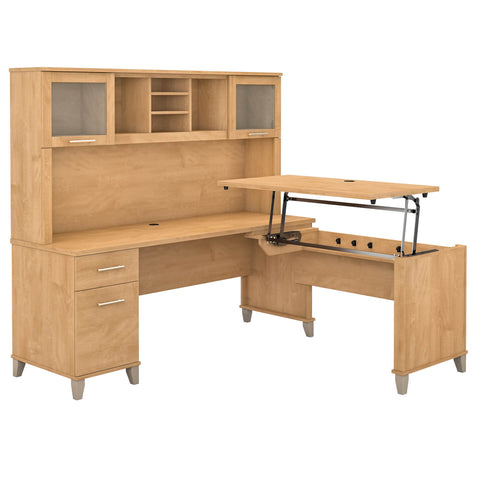 72W 3 Position Sit to Stand L Shaped Desk with Hutch