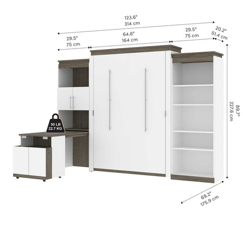 Queen Murphy Bed with Shelves and Storage Cabinet with Fold-Out Desk (126W)