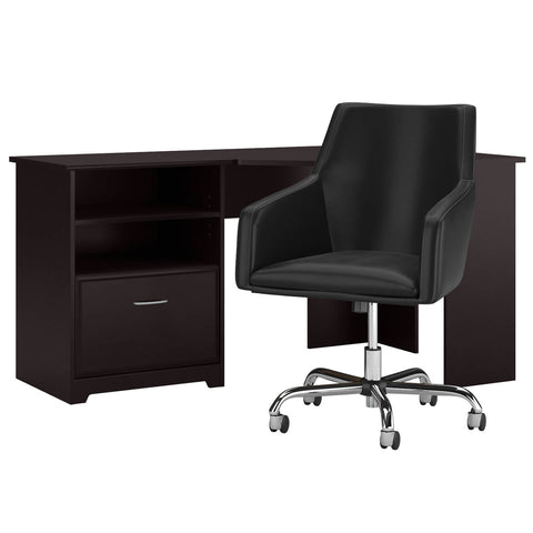 60W Corner Desk with Mid Back Leather Box Chair