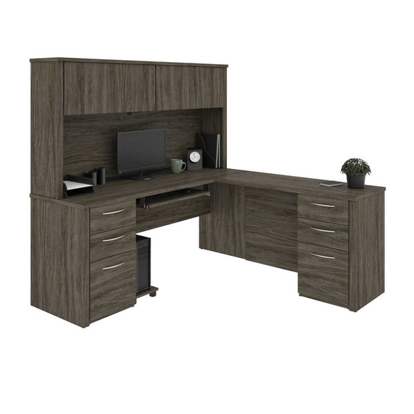 L-Shaped Desk with Hutch and 2 Pedestals