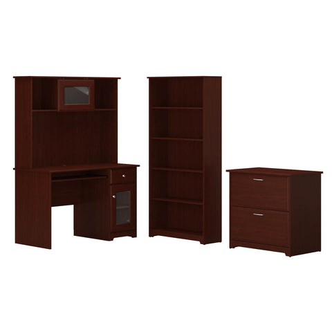 48W Small Computer Desk with Hutch, Lateral File Cabinet and Bookcase