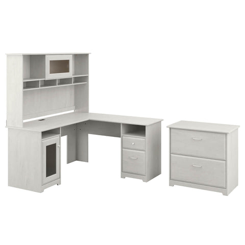 60W L Shaped Computer Desk with Hutch and Lateral File Cabinet