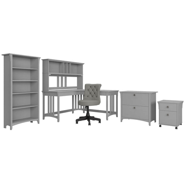 60W L Shaped Desk and Chair Set with Hutch, File Cabinets and Bookcase