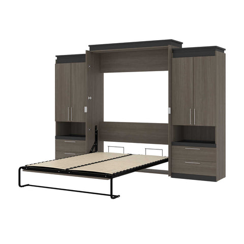 Queen Murphy Bed with Storage Cabinets and Pull-Out Shelves (126W)