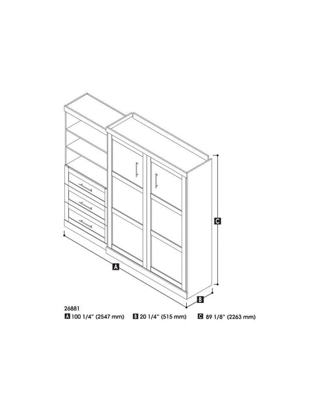 Queen Murphy Bed and Shelving Unit with Drawers (101W)