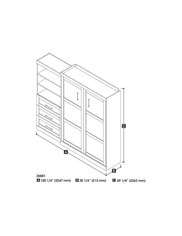 Queen Murphy Bed and Shelving Unit with Drawers (101W)