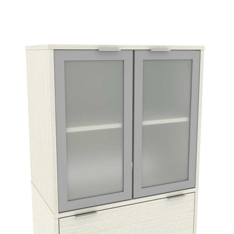 Lateral File Cabinet with Frosted Glass Doors Hutch