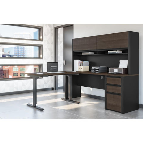 72W L-Shaped Standing Desk with Pedestal and Hutch