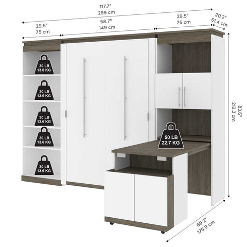 Full Murphy Bed with Shelves and Storage Cabinet with Fold-Out Desk (120W)