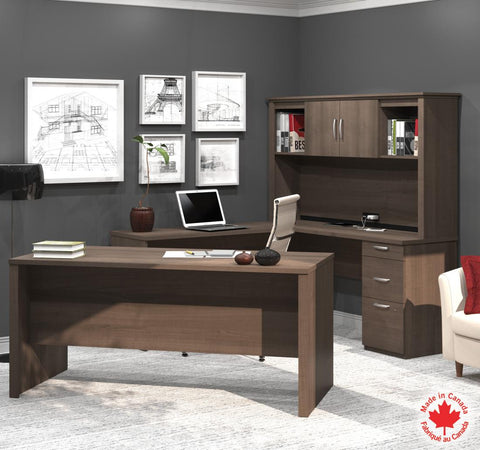 66W U or L-Shaped Executive Office Desk with Pedestal and Hutch