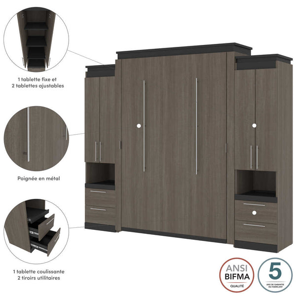 Queen Murphy Bed with Storage Cabinets and Pull-Out Shelves (106W)