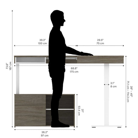 72W L-Shaped Standing Desk with Credenza