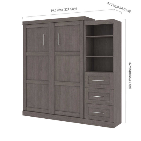 Queen Murphy Bed and Shelving Unit with Drawers (90W)