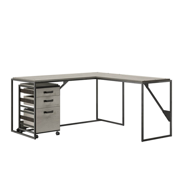 62W L Shaped Industrial Desk with 3 Drawer Mobile File Cabinet