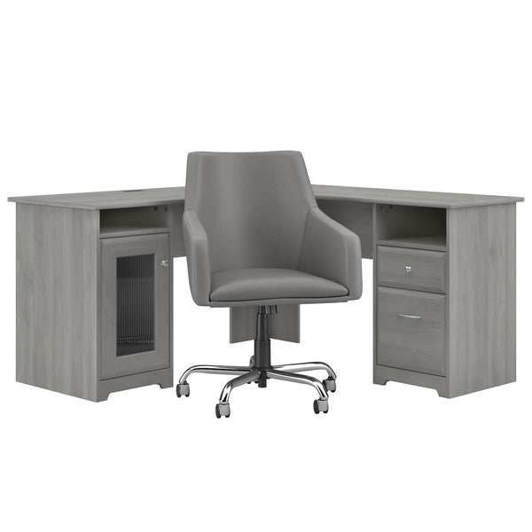 60W L Shaped Computer Desk with Mid Back Leather Box Chair