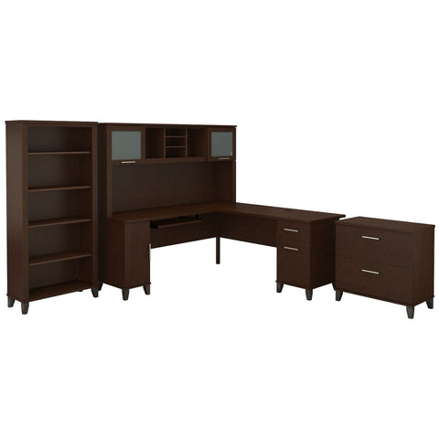 72W L Shaped Desk with Hutch, Lateral File Cabinet and Bookcase